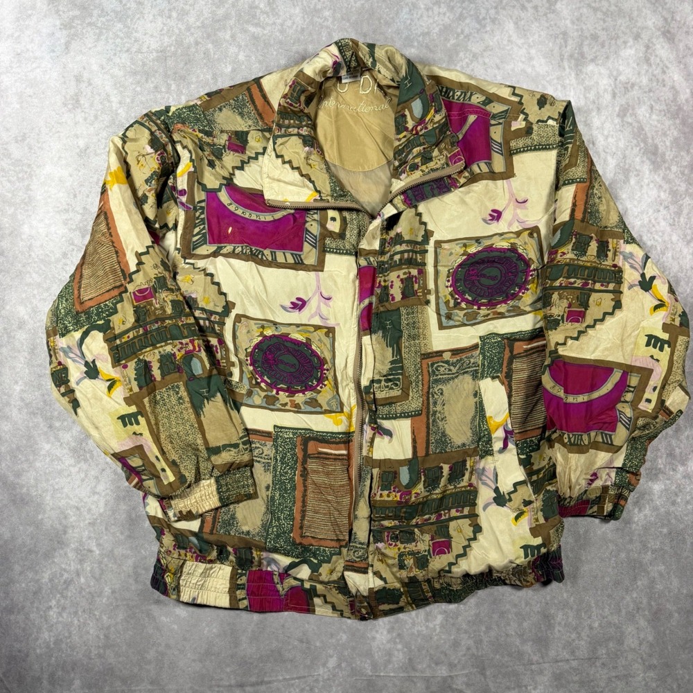 Vintage 80s 90s Fuda International Silk Bomber Jacket Abstract Print Multi M